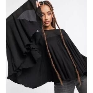Free People On the Weekend Draped Top Large Black Oversized Flowy Goth Witchy